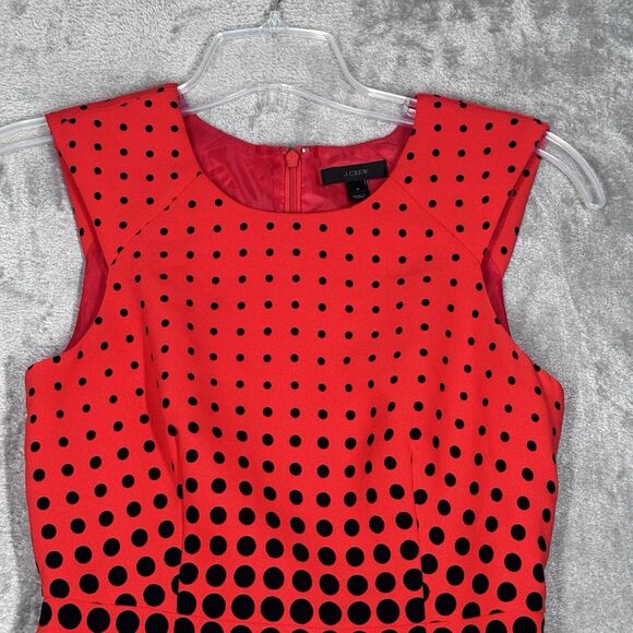 J Crew Dress Womens 2 Black Red Cascading Polka Dots Party Wedding Office Career - Picture 5 of 9